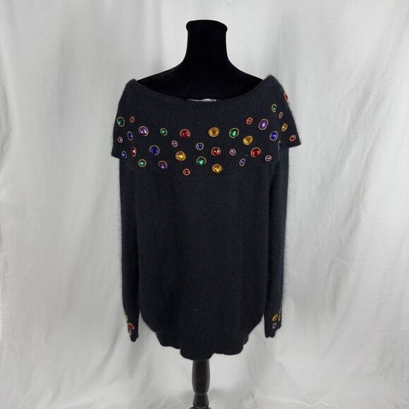 Vintage 80’s IB Diffusion Silk / Angora Holiday Off the Shoulder Sweater - Women - Picture 5 of 7